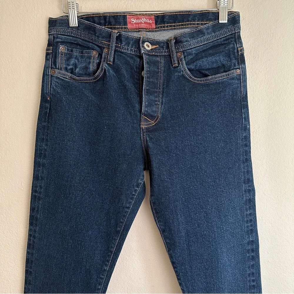 Stronghold Denim Jeans Mens 32 Dark Blue Slim Straight Button‎ Fly Made in USA